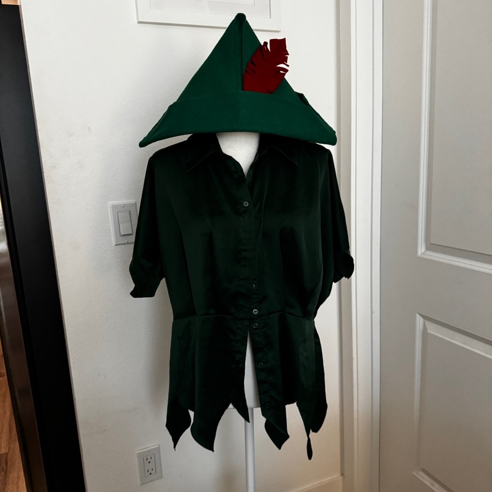 Green Peter Pan Costume Shirt with Hat and knife sheath